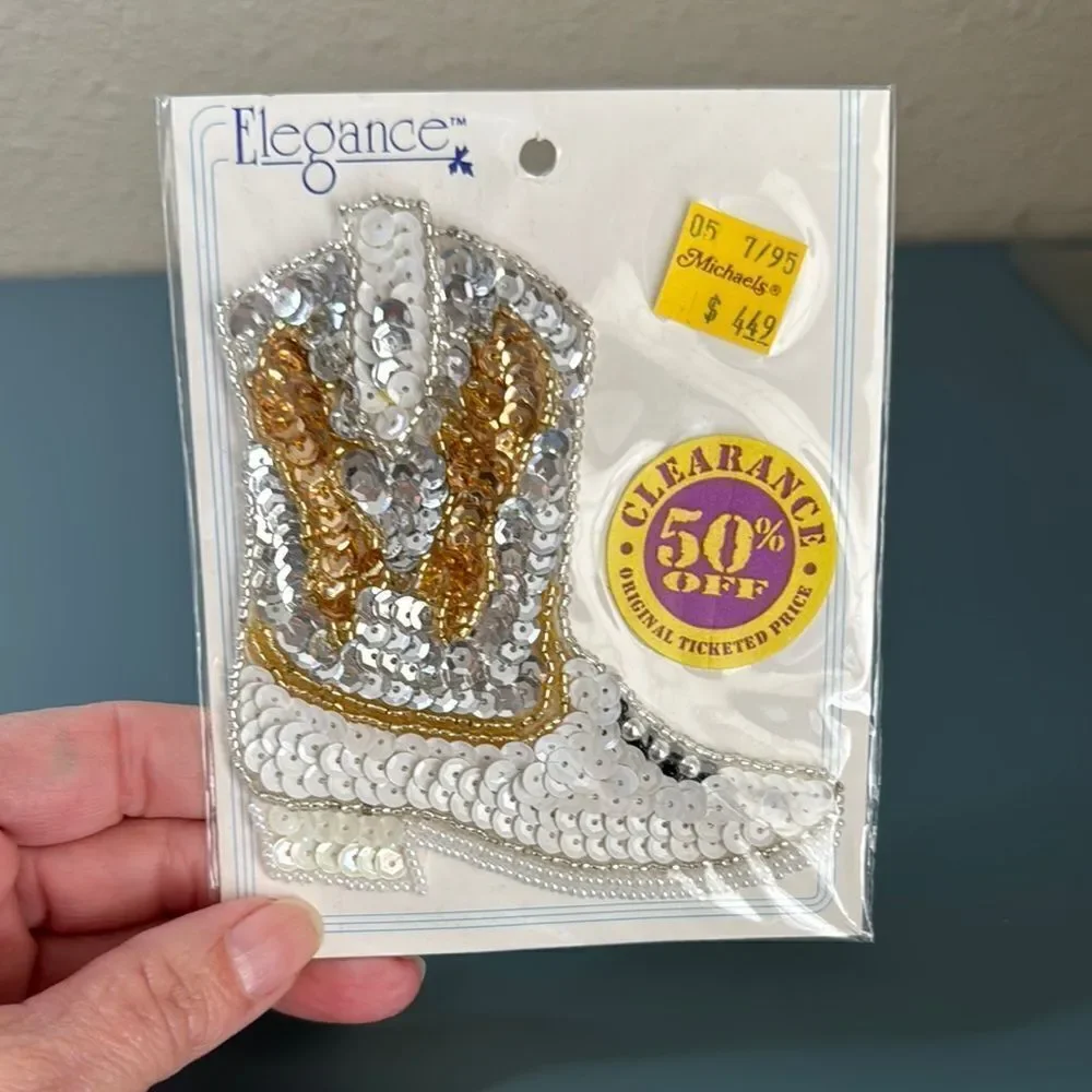 ELEGANCE Vintage 90s Sequin Cowboy Boot Applique *NEW*